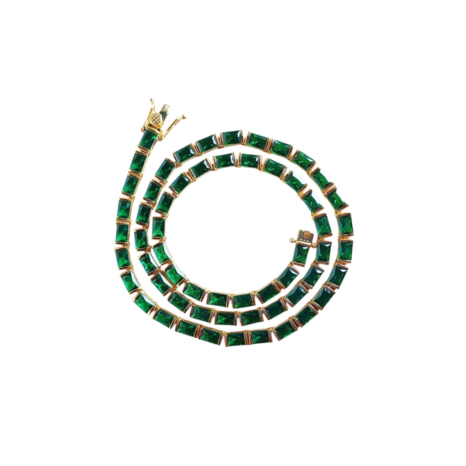 Emerald Cut Baguette Tennis Necklace Lab-Created Emerald 925 Sterling Silver 6x4mm Green Gemstone Necklace